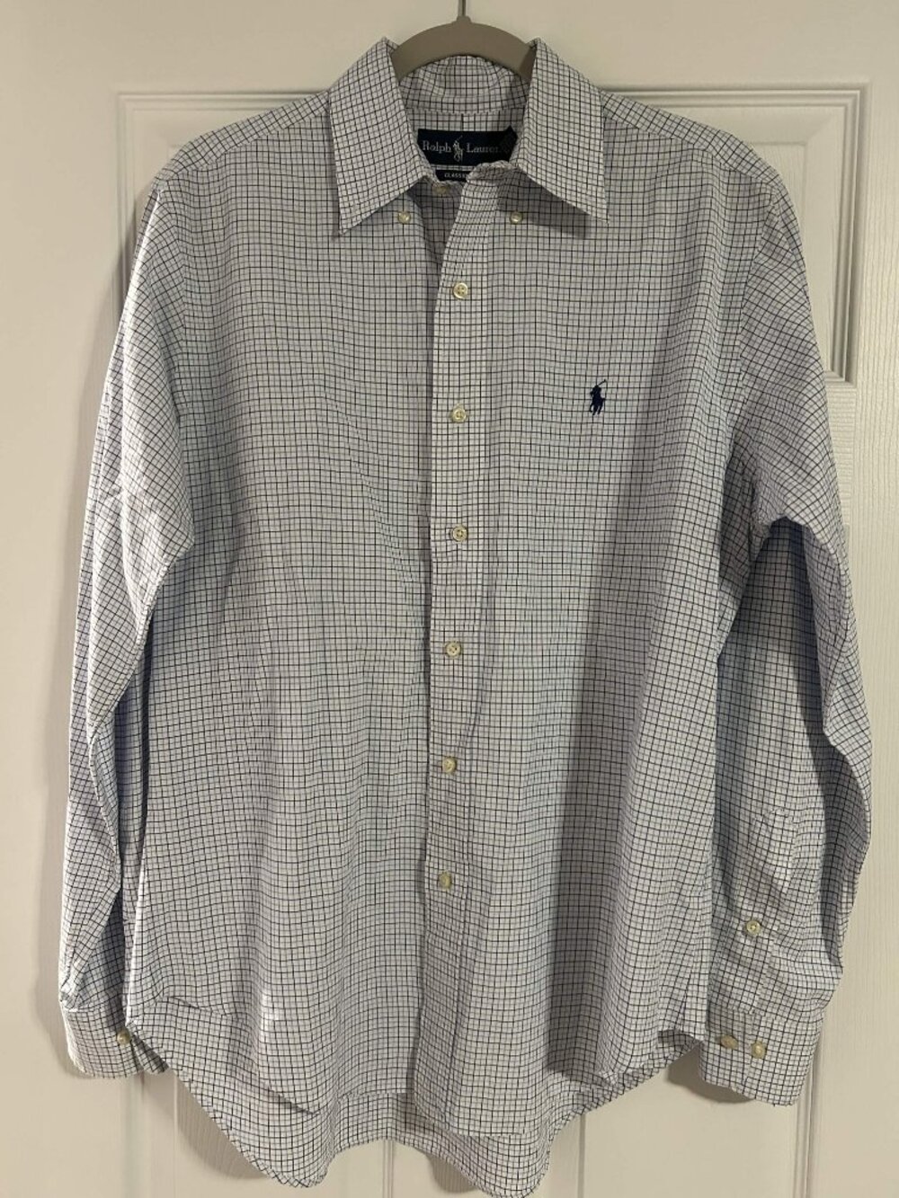 Ralph Lauren Men's Blue White Check Classic Fit Dress Shirt 15.5 34/35